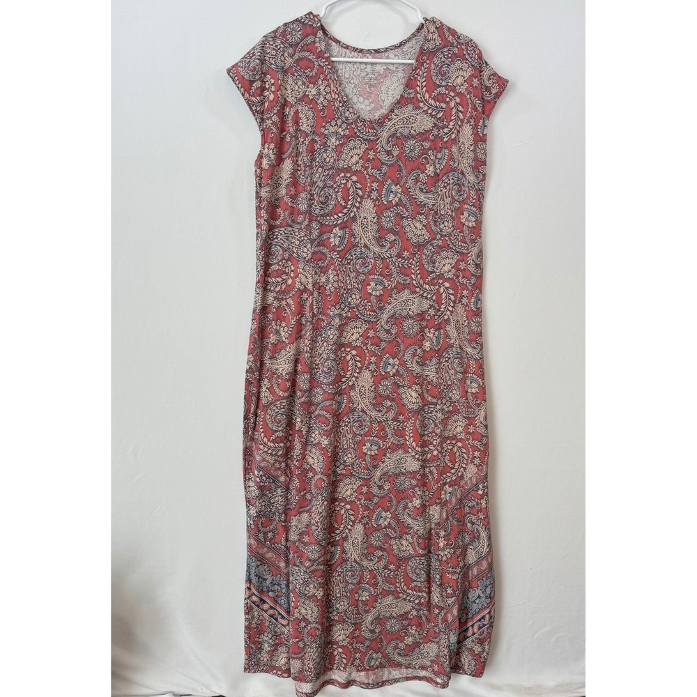 Pure Jill Paisley Placed-Border Maxi Dress Coral Blue Cotton Modal Tall Medium